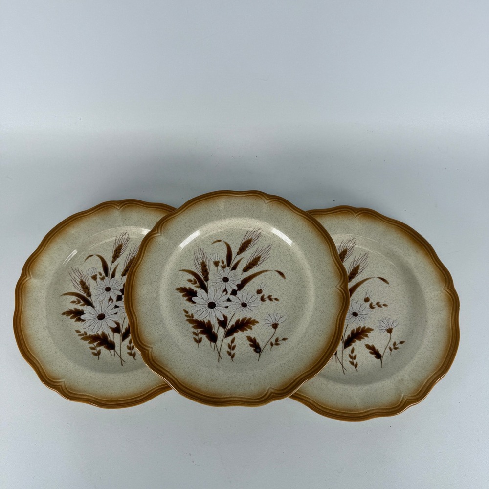 Vintage Meadowland Ironstone Dinner Plates Set of 3 Floral Wheat Japan 4556